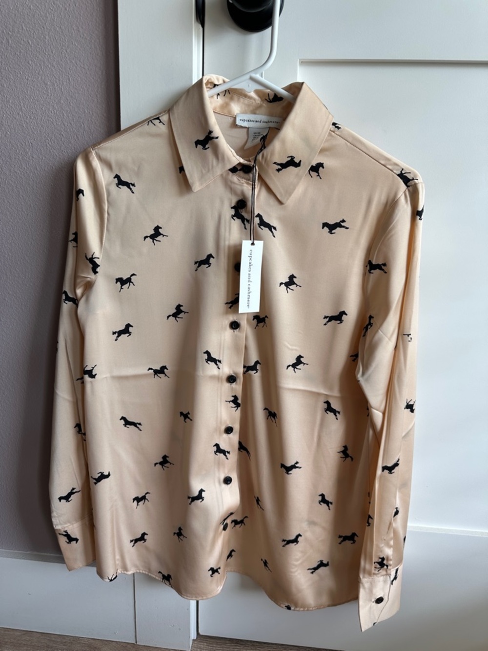 Cupcakes & Cashmere Western Blouse with Black Horse Print
